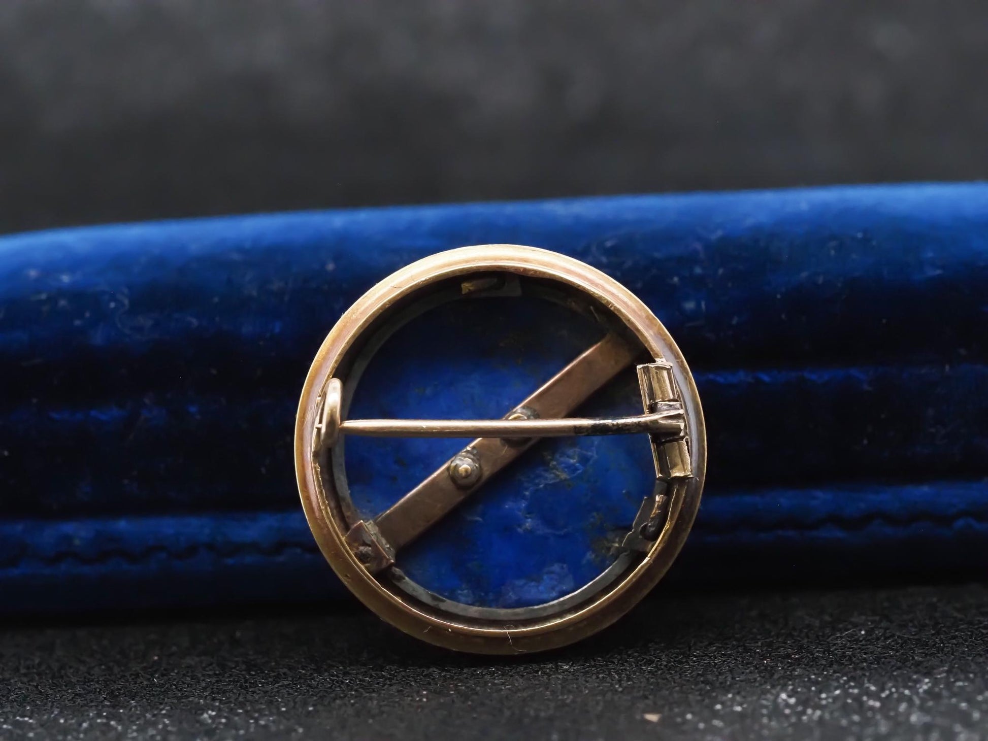 Estate Victorian 18K Gold Rose Cut Diamond A & G initials on Lapis Brooch -