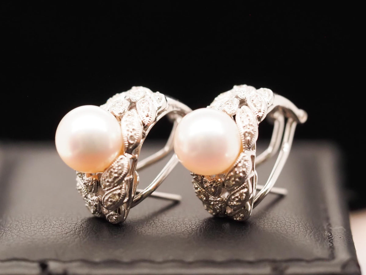 18K White Gold Diamond and Pearl Earrings - VHK#639