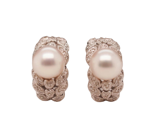18K White Gold Diamond and Pearl Earrings - VHK#639