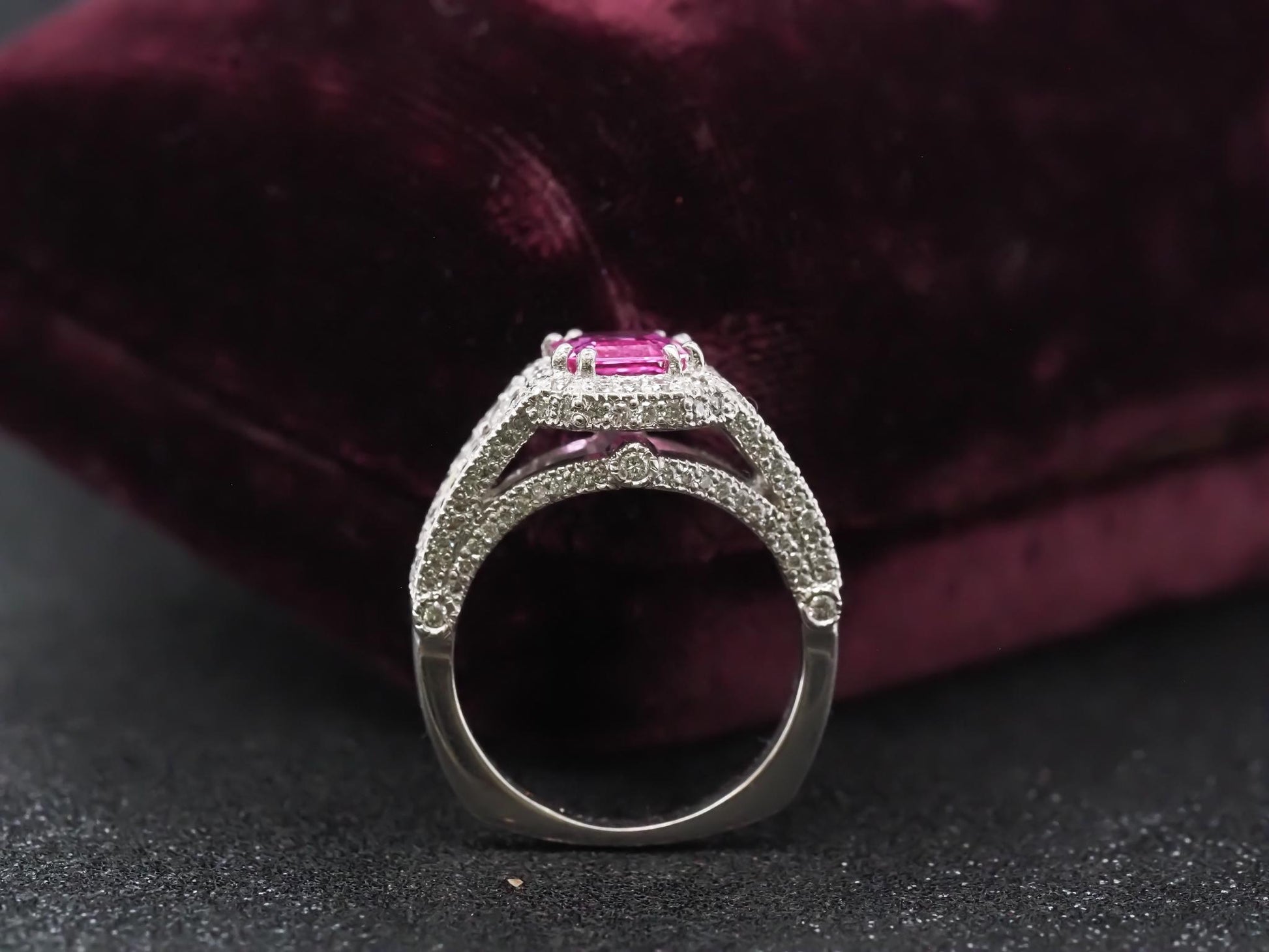 Estate Platinum 2.08ct Intense Pink Sapphire and Diamond Ring - VHK#550a