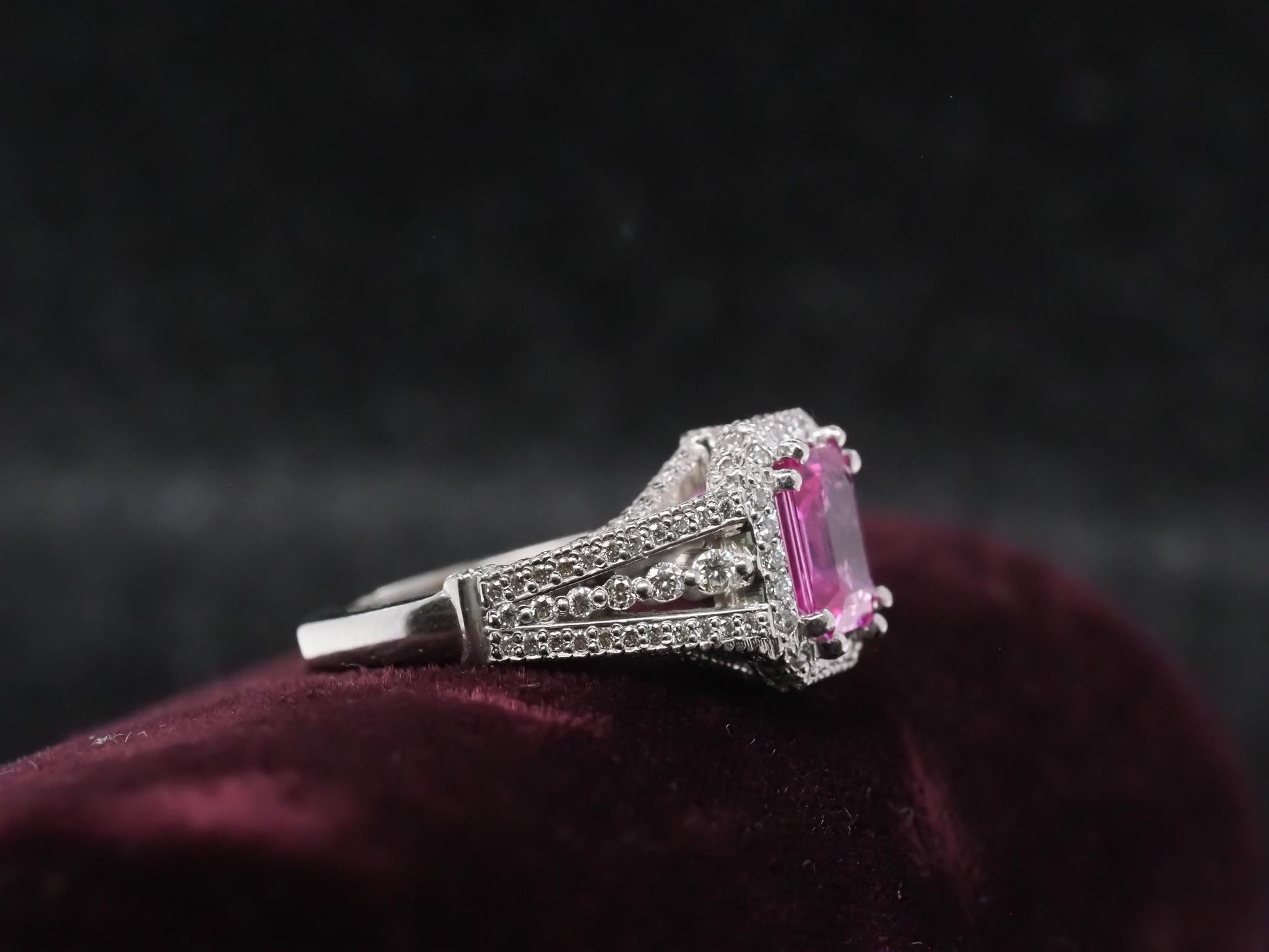 Estate Platinum 2.08ct Intense Pink Sapphire and Diamond Ring - VHK#550a