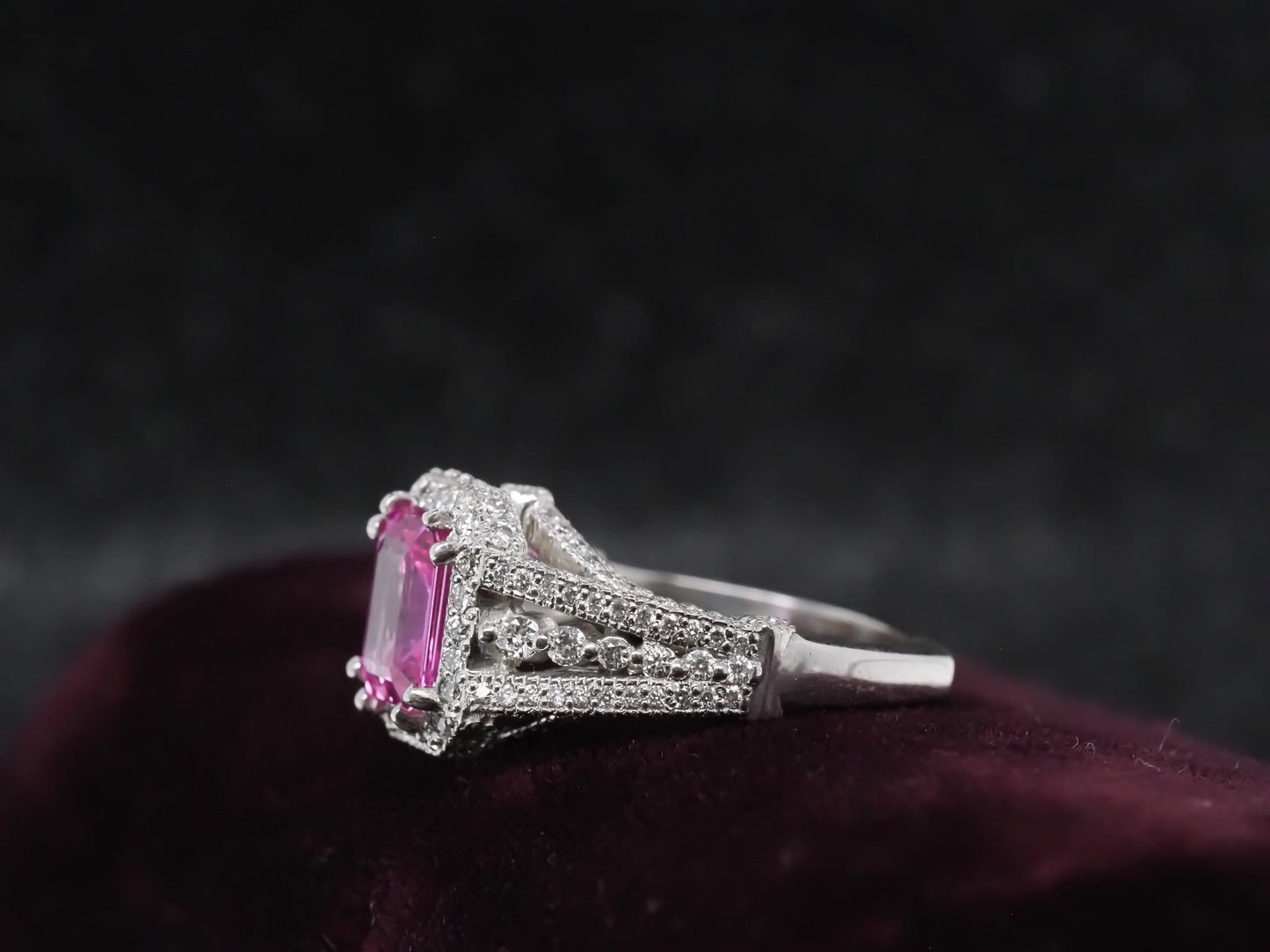 Estate Platinum 2.08ct Intense Pink Sapphire and Diamond Ring - VHK#550a