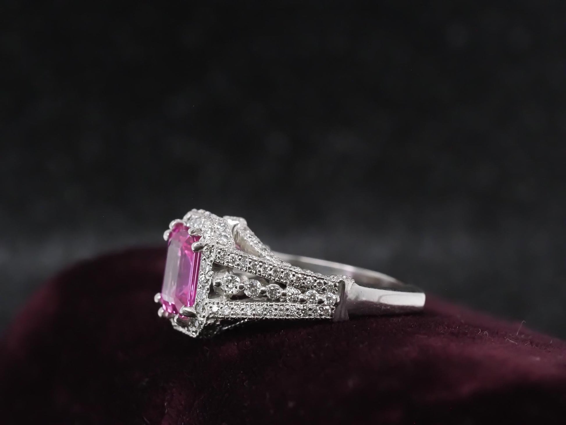 Estate Platinum 2.08ct Intense Pink Sapphire and Diamond Ring - VHK#550a