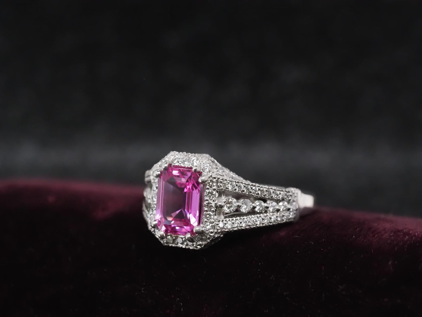 Estate Platinum 2.08ct Intense Pink Sapphire and Diamond Ring - VHK#550a
