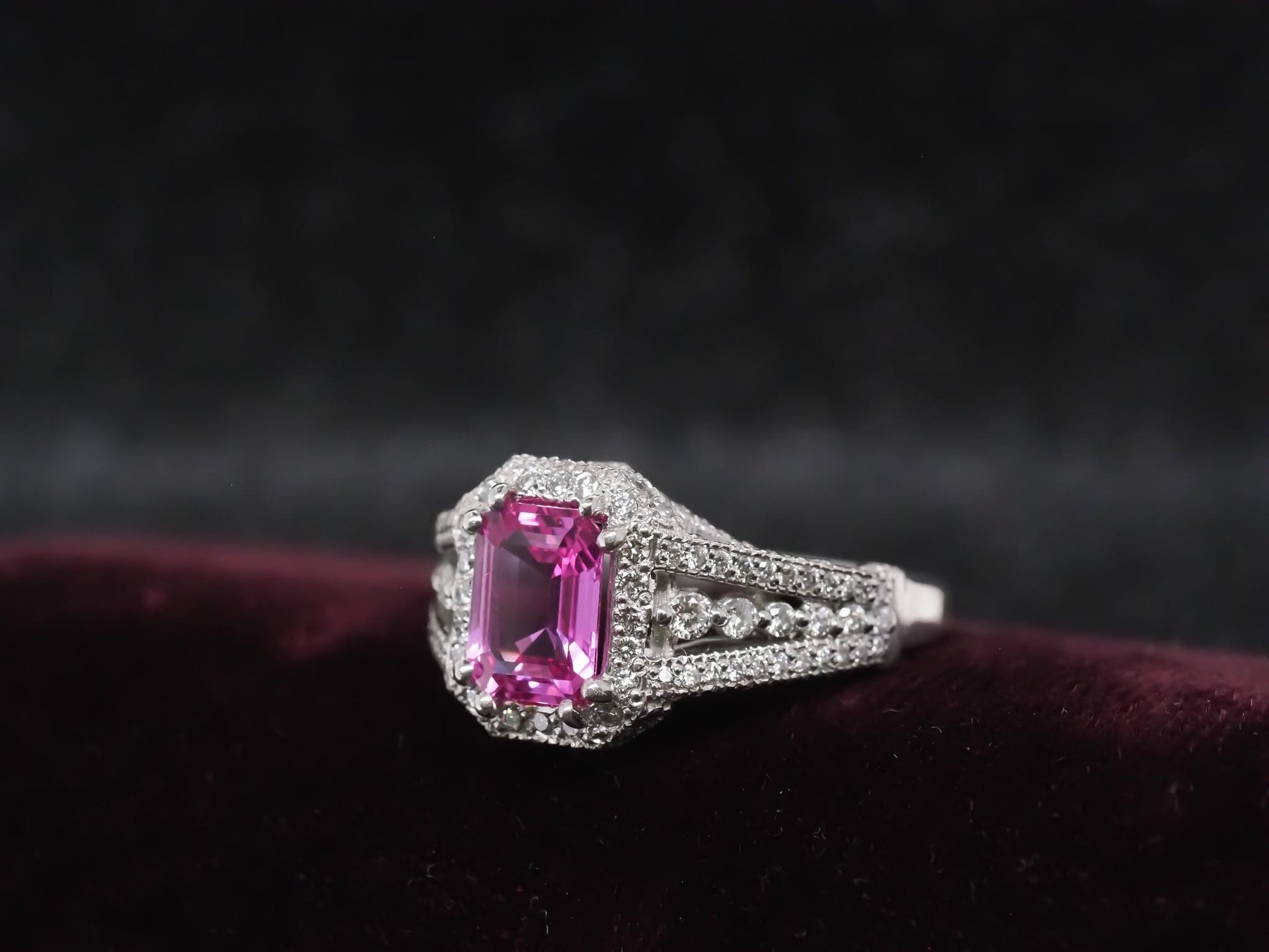 Estate Platinum 2.08ct Intense Pink Sapphire and Diamond Ring - VHK#550a