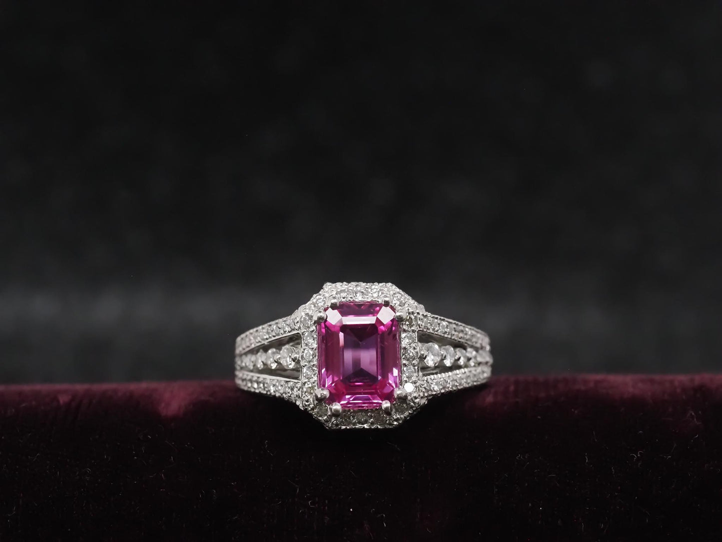 Estate Platinum 2.08ct Intense Pink Sapphire and Diamond Ring - VHK#550a
