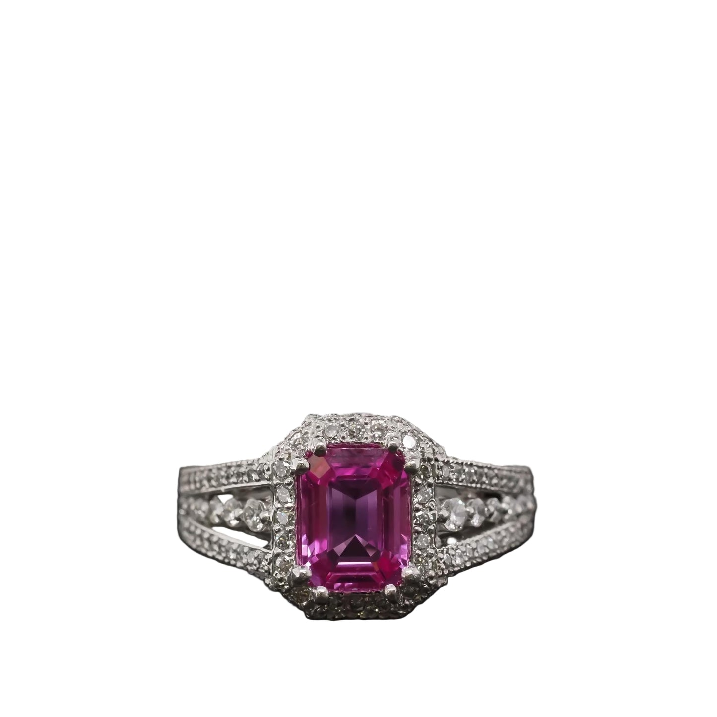 Estate Platinum 2.08ct Intense Pink Sapphire and Diamond Ring - VHK#550a
