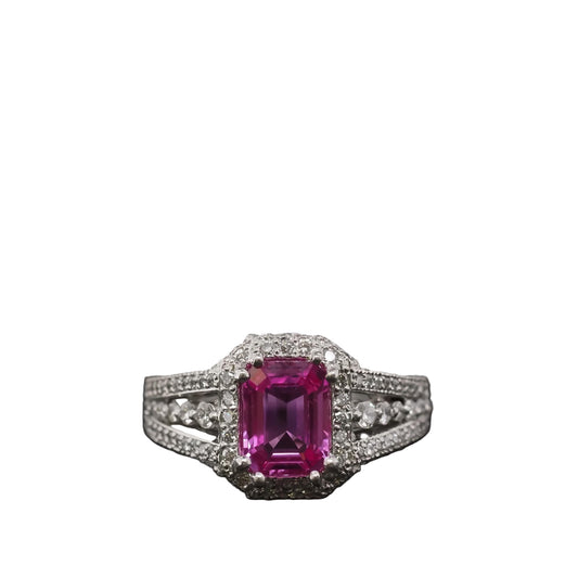 Estate Platinum 2.08ct Intense Pink Sapphire and Diamond Ring - VHK#550a