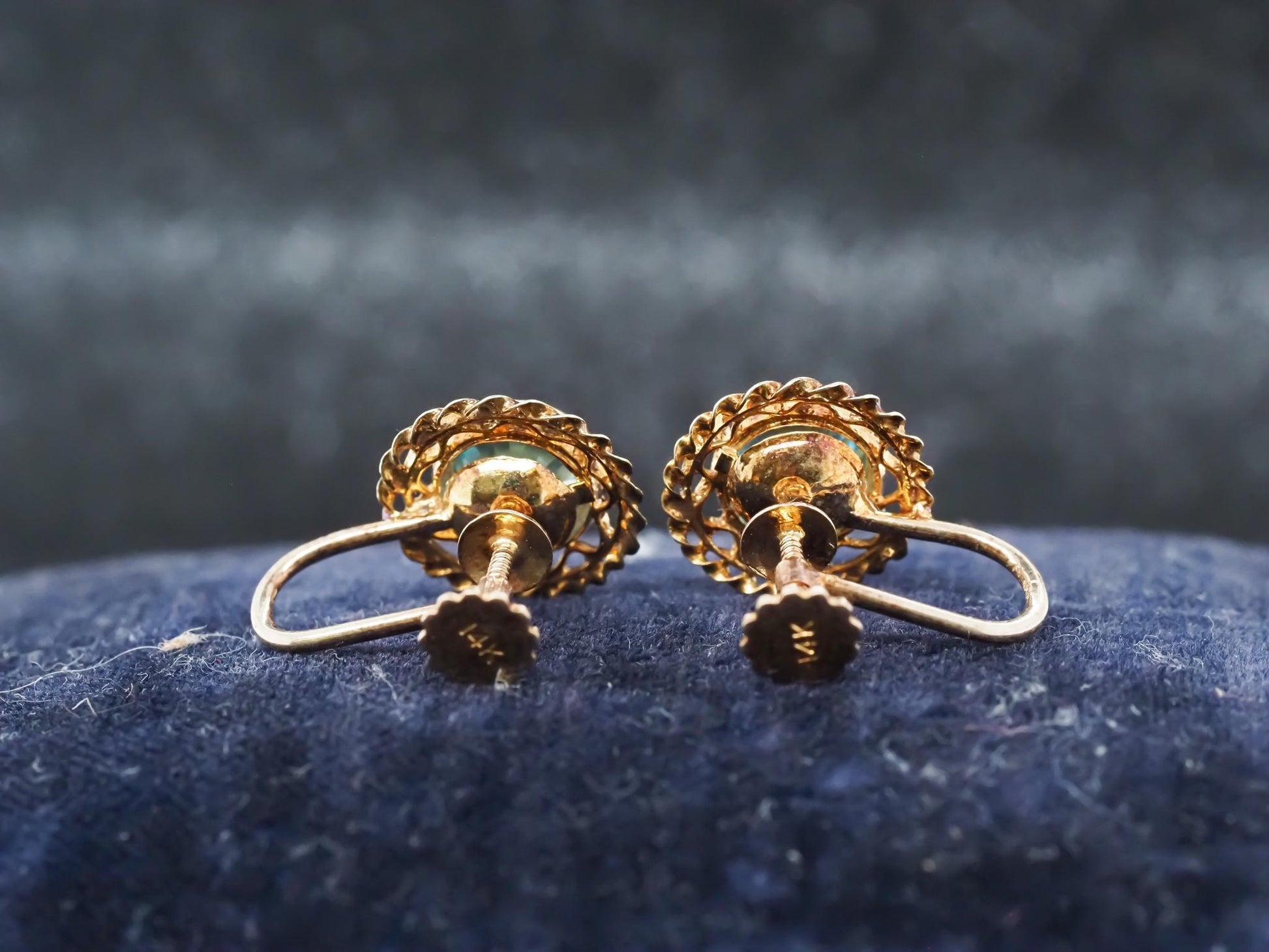 Estate Edwardian 14K Yellow Gold Blue Zircon Earrings - VHK#635a