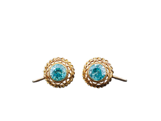 Estate Edwardian 14K Yellow Gold Blue Zircon Earrings - VHK#635a