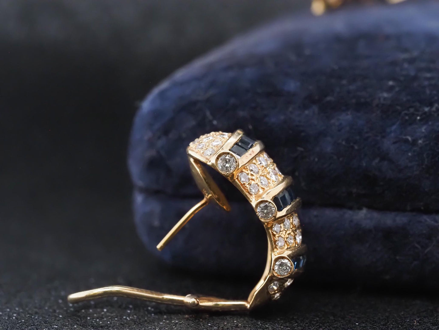 Estate 18K Yellow Gold Sapphire and Diamond Earrings - VHK#671