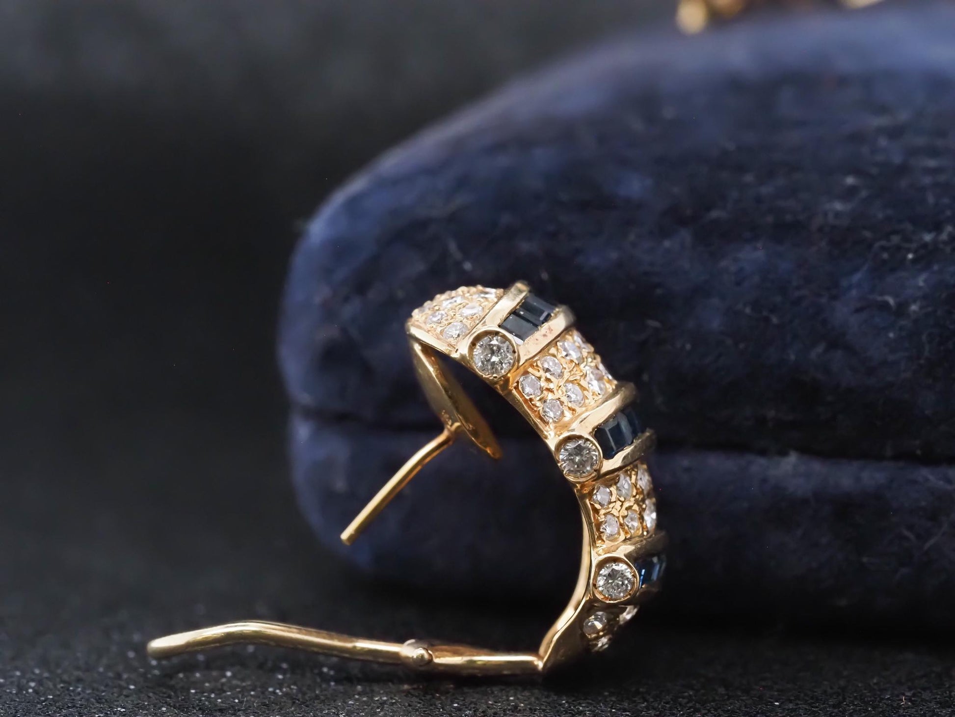 Estate 18K Yellow Gold Sapphire and Diamond Earrings - VHK#671