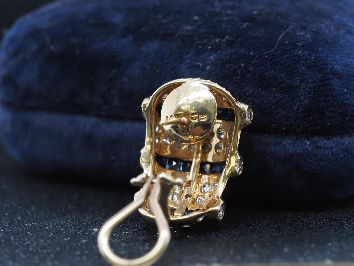 Estate 18K Yellow Gold Sapphire and Diamond Earrings - VHK#671