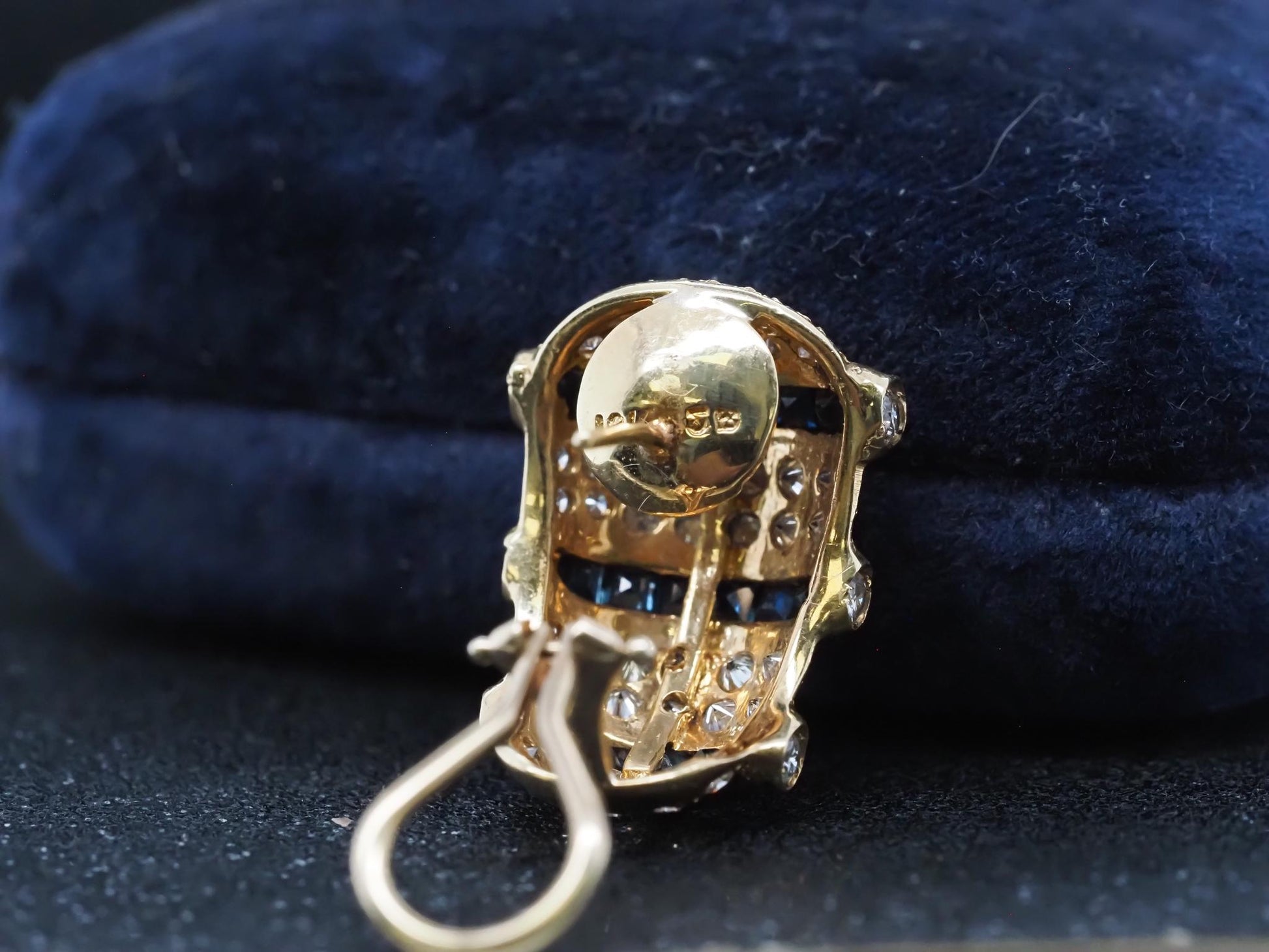 Estate 18K Yellow Gold Sapphire and Diamond Earrings - VHK#671