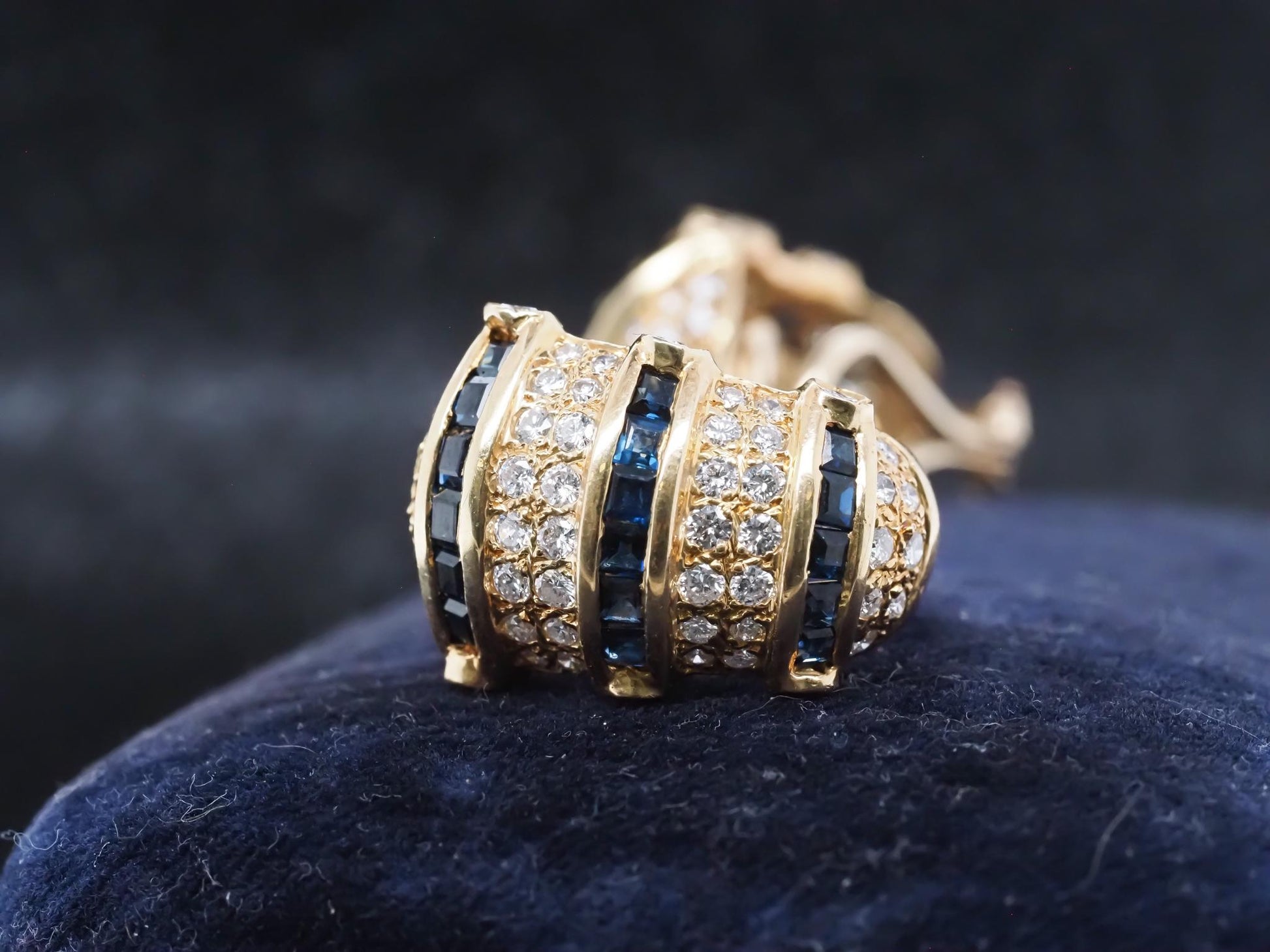 Estate 18K Yellow Gold Sapphire and Diamond Earrings - VHK#671