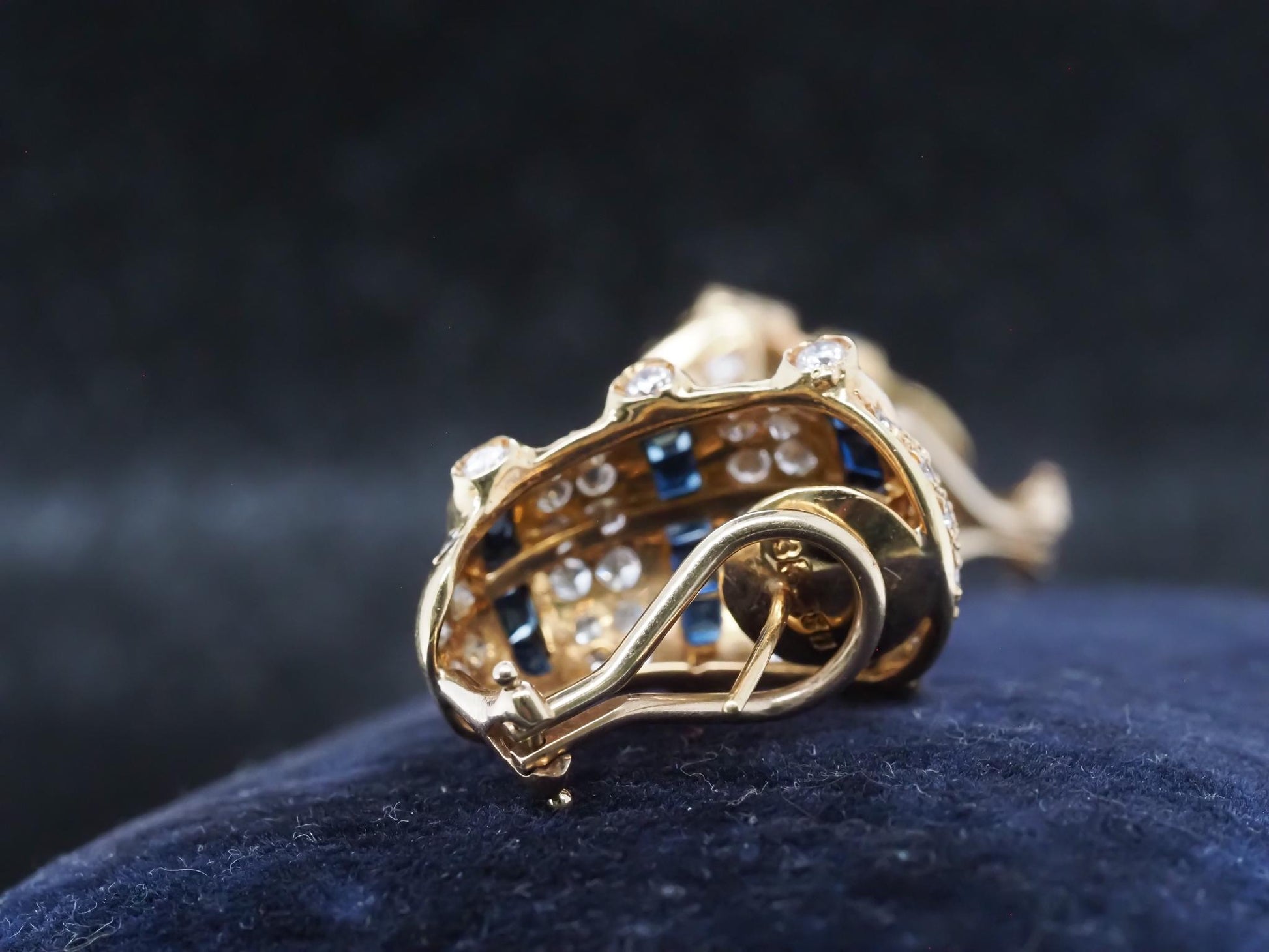 Estate 18K Yellow Gold Sapphire and Diamond Earrings - VHK#671