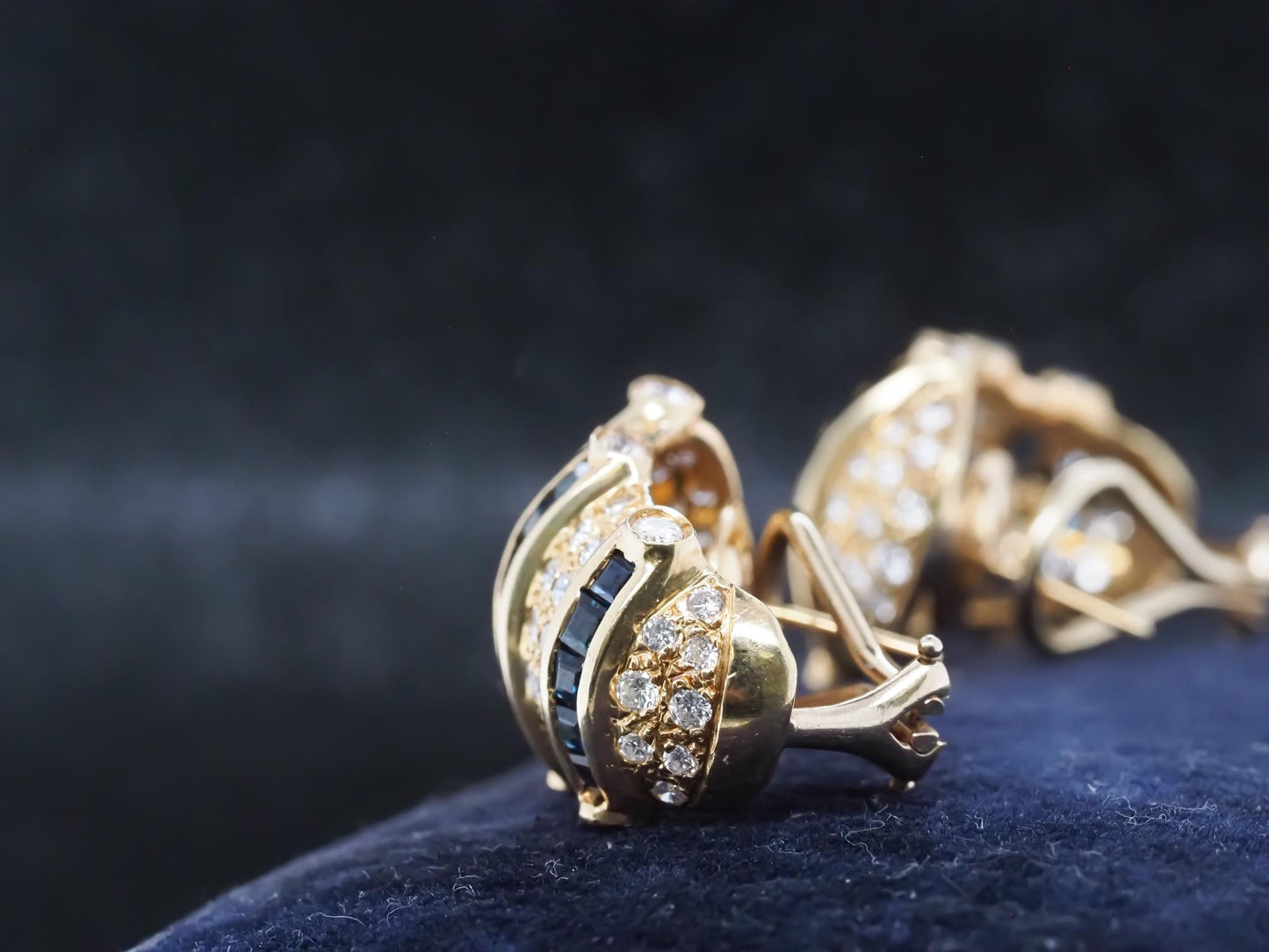 Estate 18K Yellow Gold Sapphire and Diamond Earrings - VHK#671