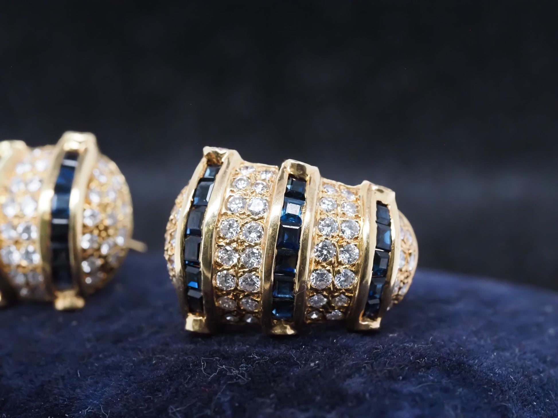 Estate 18K Yellow Gold Sapphire and Diamond Earrings - VHK#671