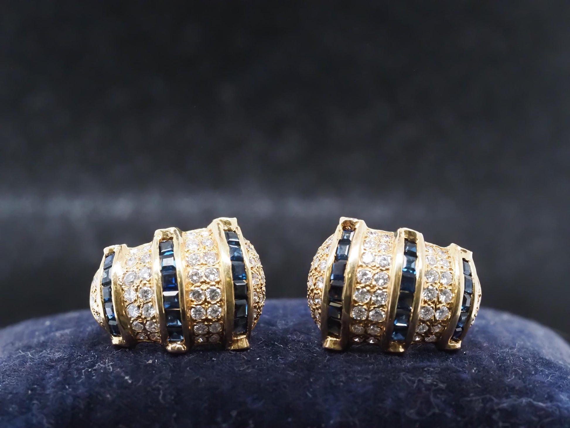 Estate 18K Yellow Gold Sapphire and Diamond Earrings - VHK#671