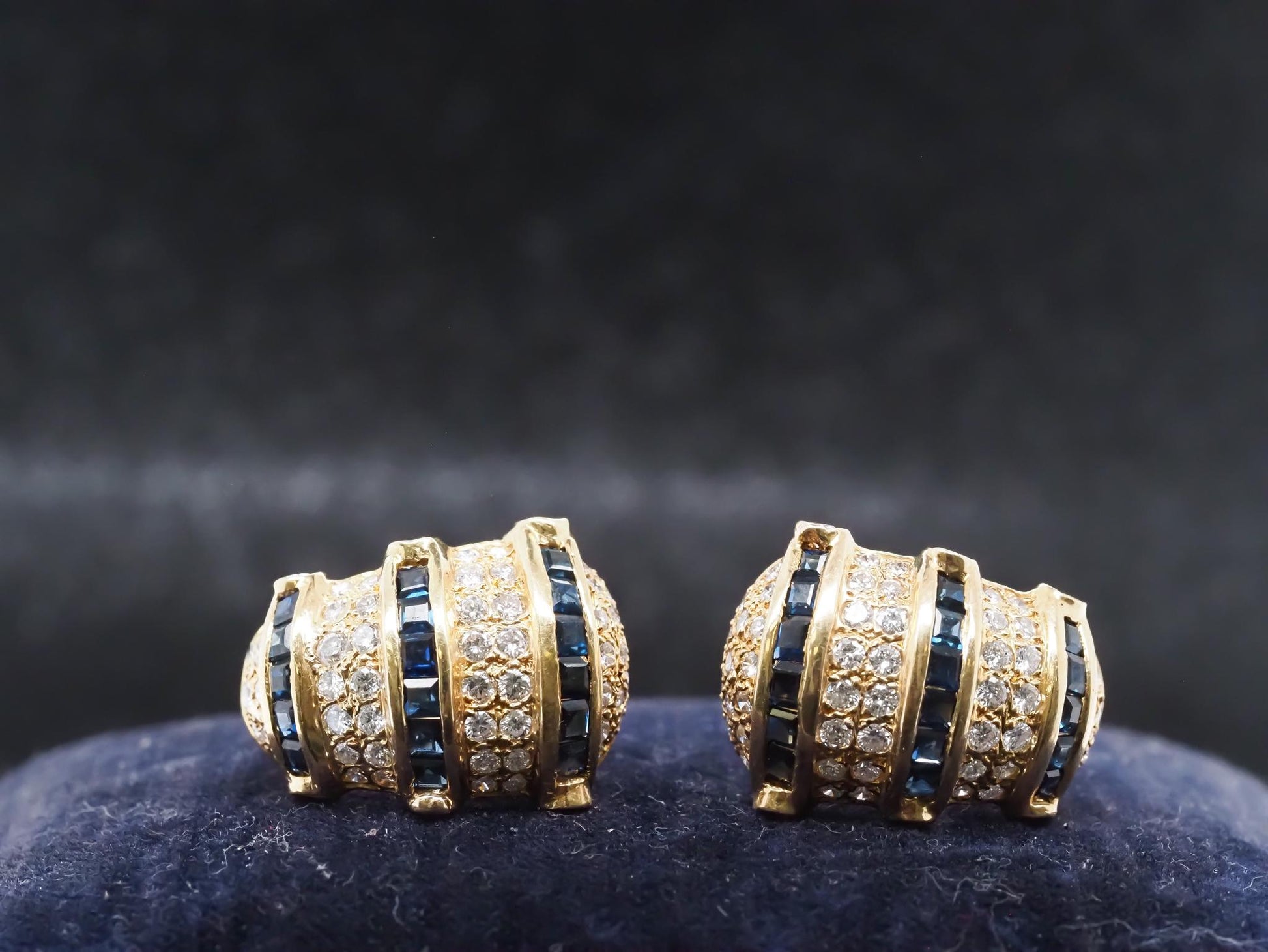 Estate 18K Yellow Gold Sapphire and Diamond Earrings - VHK#671