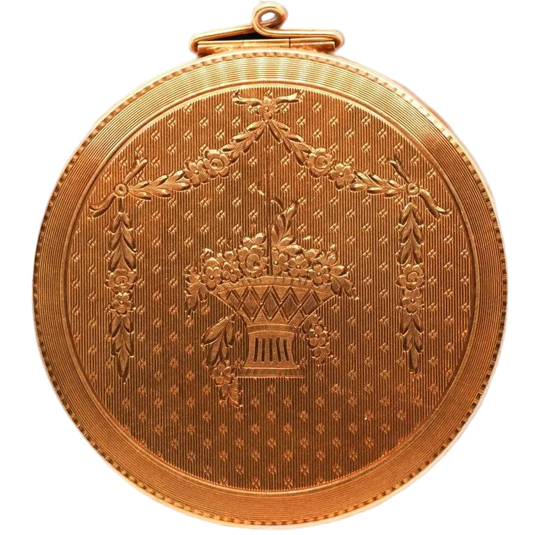 Edwardian 14 Karat Yellow Gold Compact Gold Case with Engravings - VHK#446a