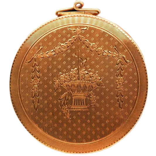 Edwardian 14 Karat Yellow Gold Compact Gold Case with Engravings - VHK#446a