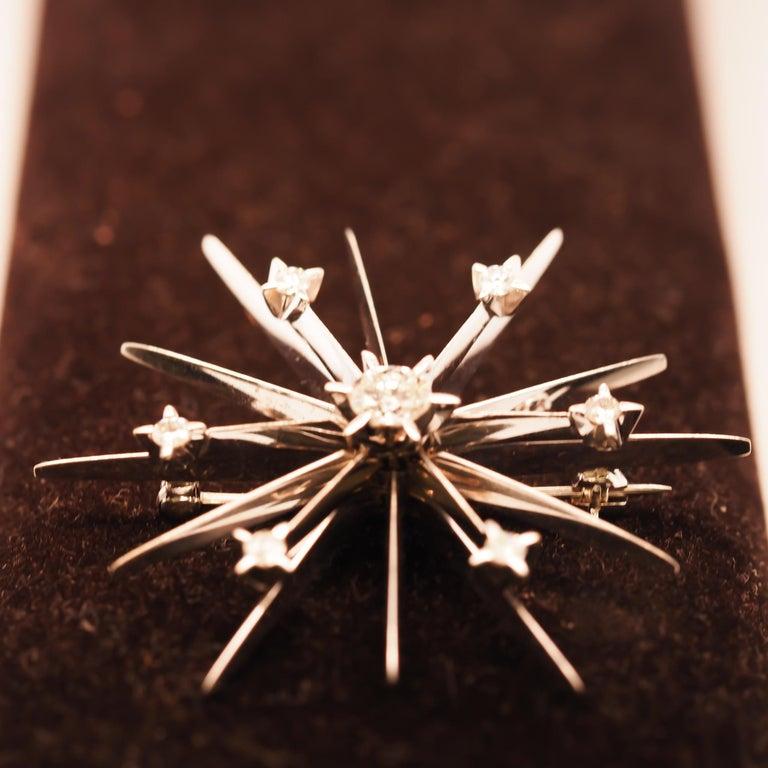 14K White Gold Diamond Starburst Spray Brooch - VHK#413a
