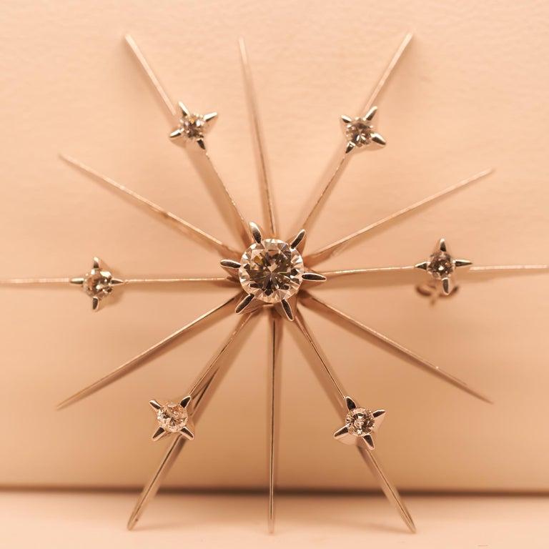 14K White Gold Diamond Starburst Spray Brooch - VHK#413a