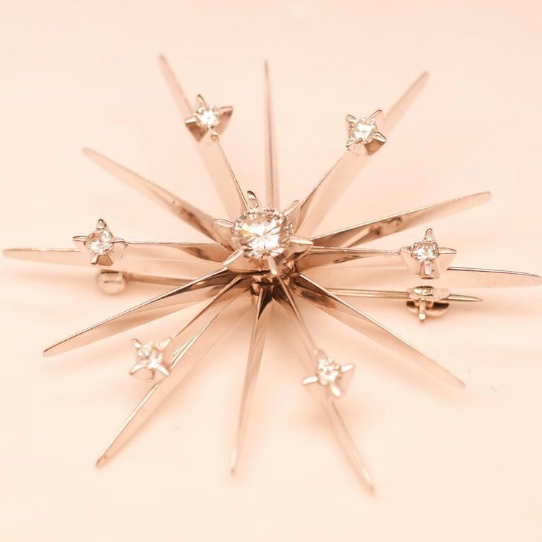 14K White Gold Diamond Starburst Spray Brooch - VHK#413a