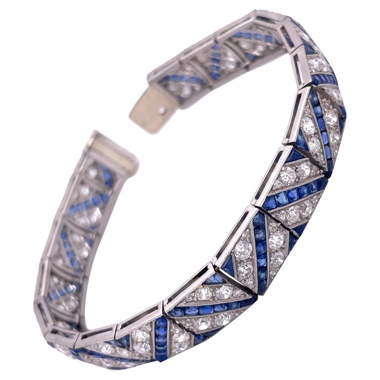 Platinum Art Deco Bracelet with Sapphires and Old Cut Diamonds