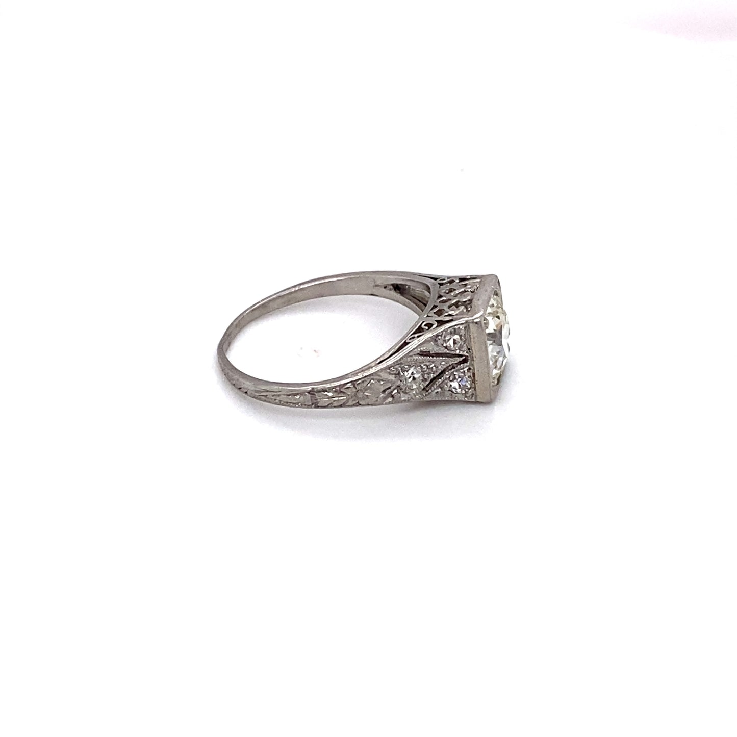1920s Platinum 1.30 Carat Old European Cut Diamond Engagement Ring