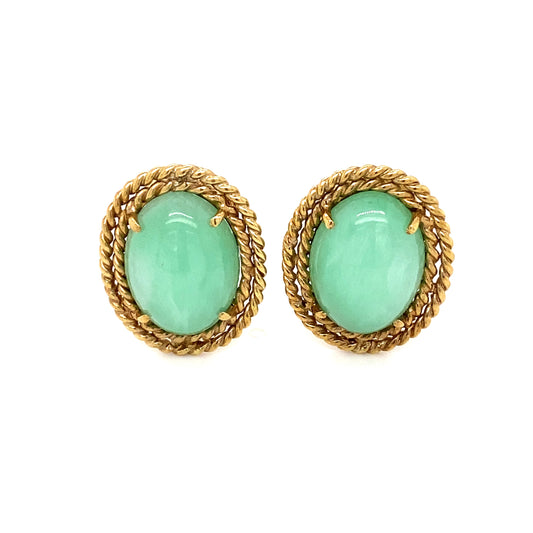 Vintage 1950s Oval Persian Turquoise Clip Earrings in 18K Gold