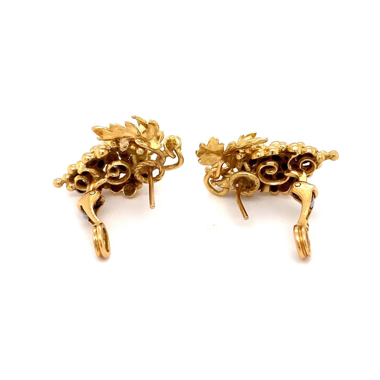 1950s Retro French Clip Grape Earrings in 18K Gold