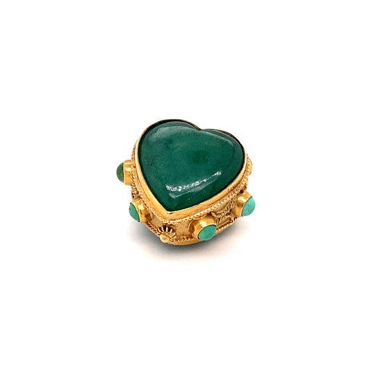 Italian 1940s Chalcedony and Turquoise Puffy Heart Charm