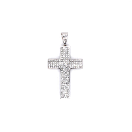 Vintage 5.0ct Diamond Cross Pendant in 18K White Gold