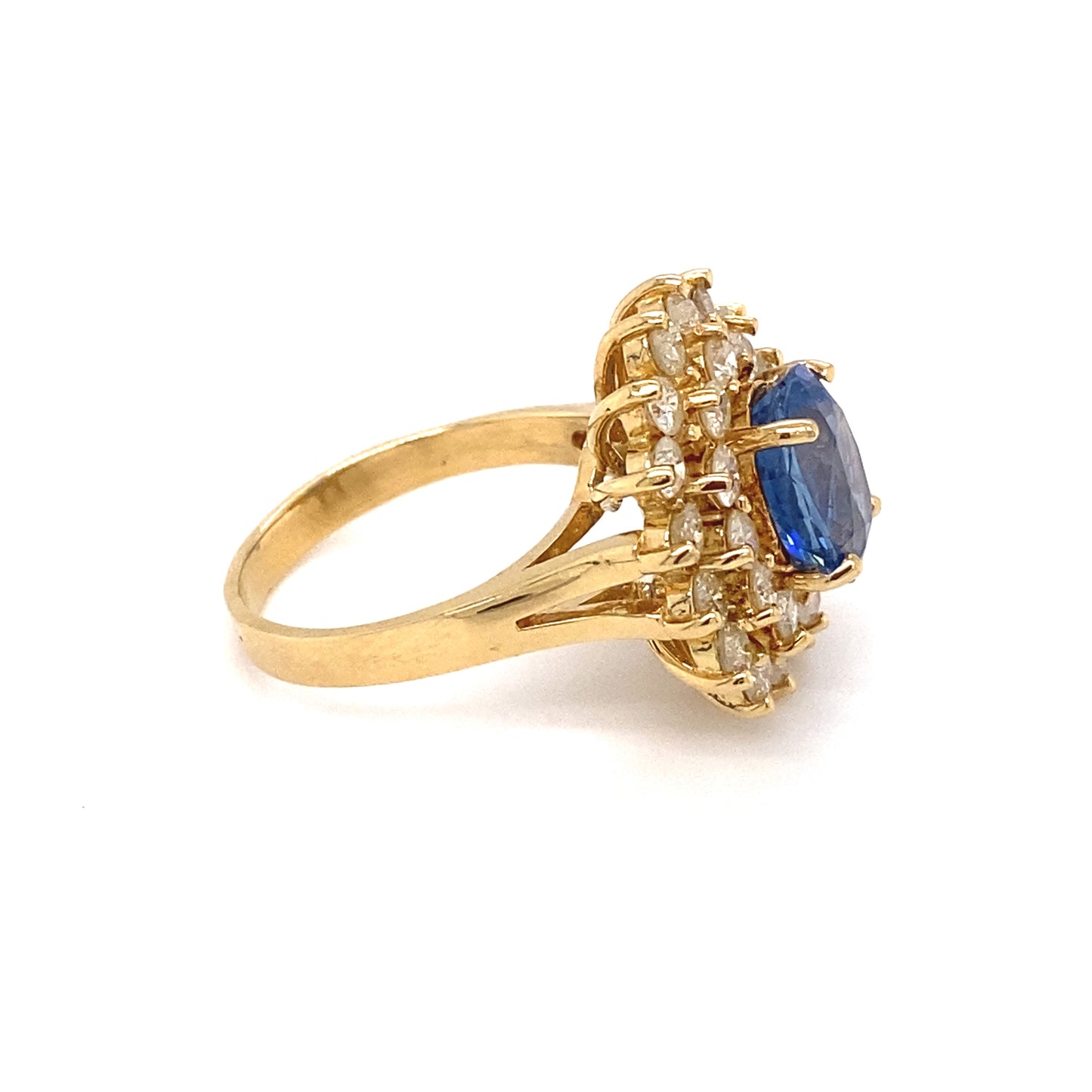 2.5 Carat Ceylon Sapphire and Diamond Double Halo Ring