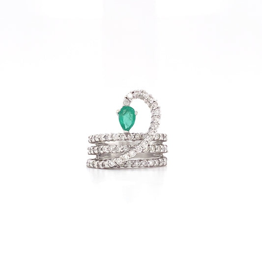 Vintage Emerald and Diamond Serpent Ring in 18K White Gold