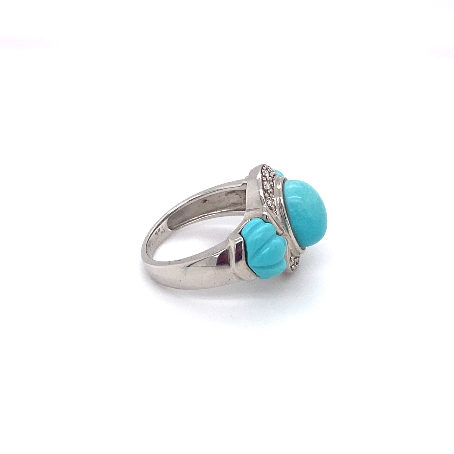 Vintage 14K White Gold Turquoise and Diamond Ring