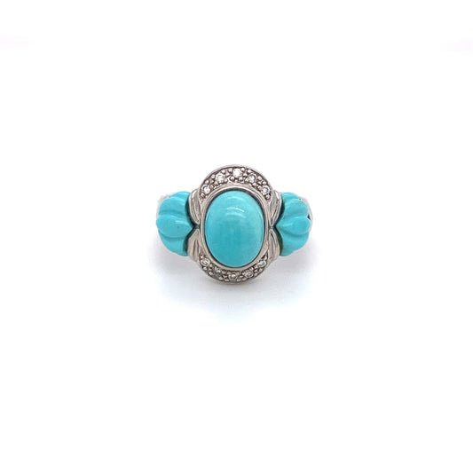 Vintage 14K White Gold Turquoise and Diamond Ring