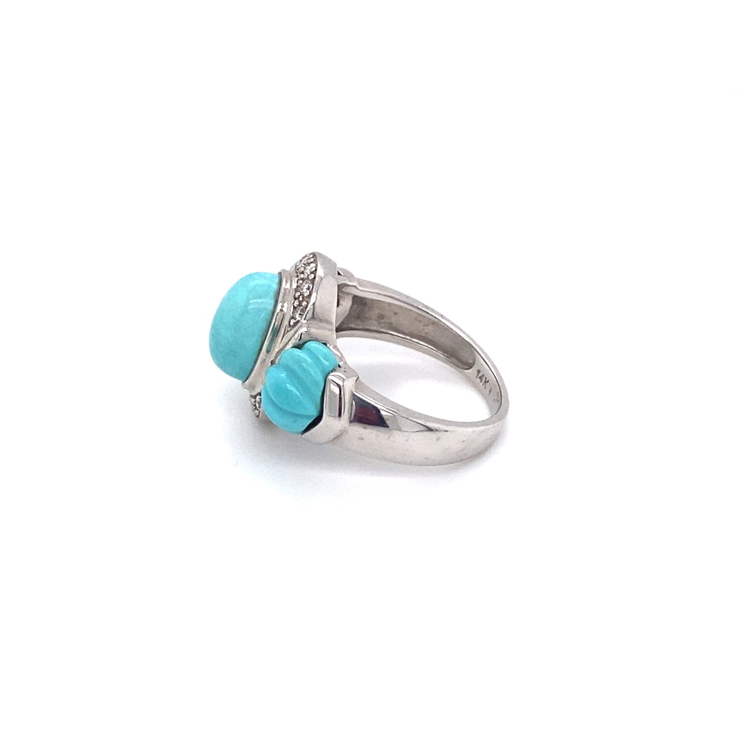 Vintage 14K White Gold Turquoise and Diamond Ring