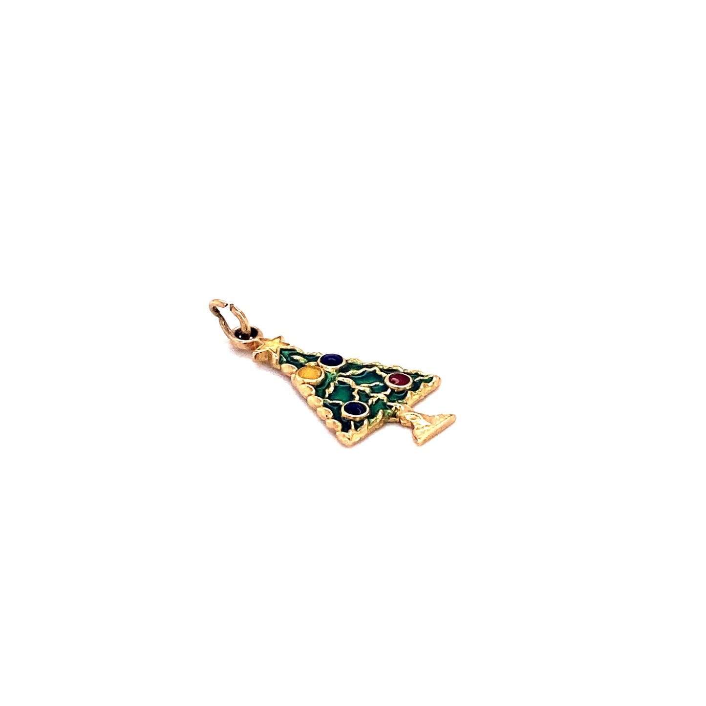 1980s Vintage Holiday Enamel Christmas Tree Charm in 14K Gold