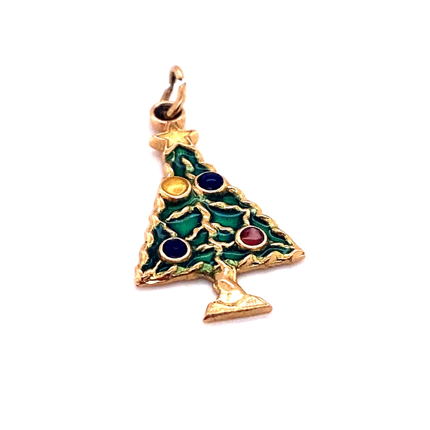 1980s Vintage Holiday Enamel Christmas Tree Charm in 14K Gold