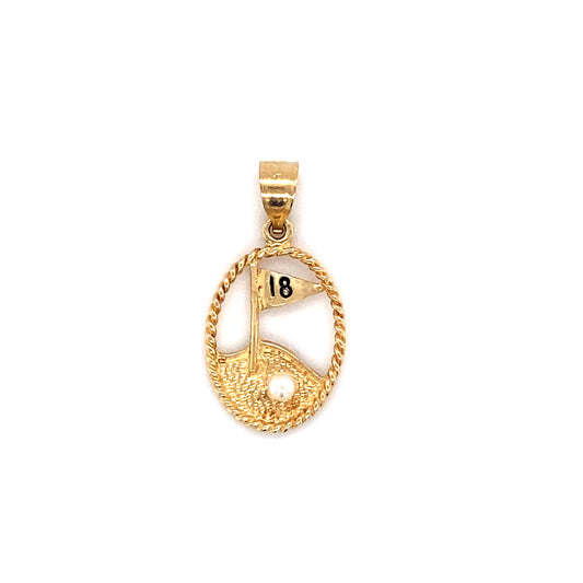 Vintage 18th Hole Golf Pendant with Pearl in 14K Gold