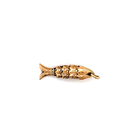 Vintage 1980s Articulated Fish Charm in 14K Gold