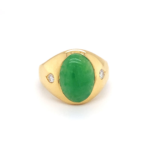 CDL Oval Jade and Diamond Ring in 18 Karat Gold