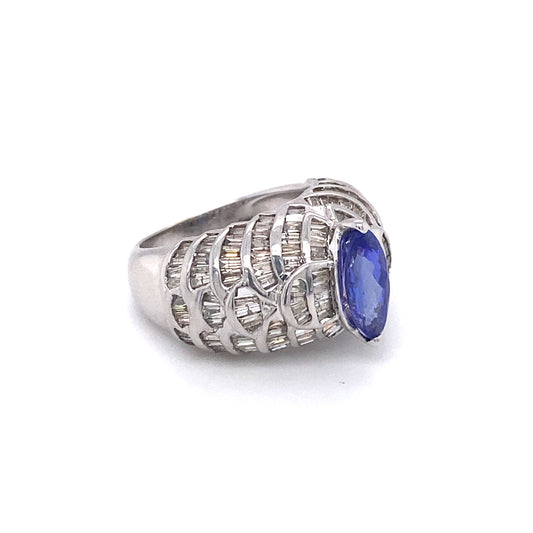 Vintage 1980s 1.0ct Tanzanite and Diamond Ring in 18K White Gold