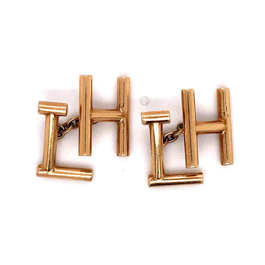 Cartier 1950s Vintage "LH" Initial Cufflinks in 14 Karat Gold