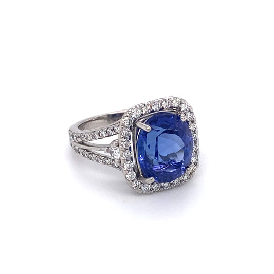 5.0 Carat Tanzanite and 1.0ctw Diamond Ring in 18K White Gold