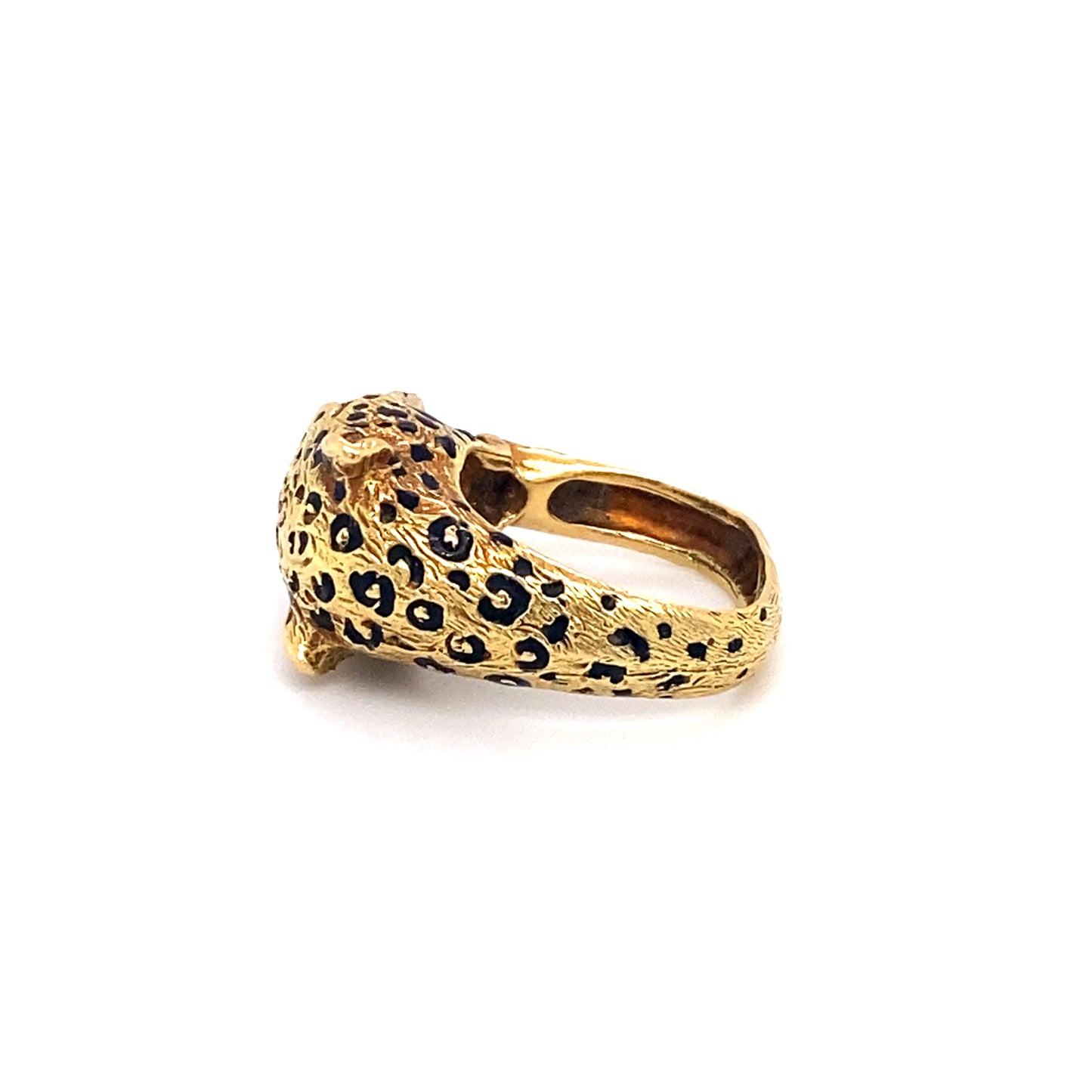 Vintage French 18K Gold Leopard Ring with Ruby Eyes