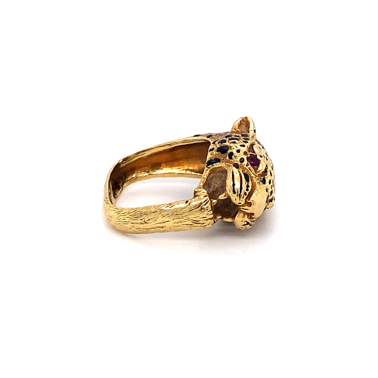 Vintage French 18K Gold Leopard Ring with Ruby Eyes